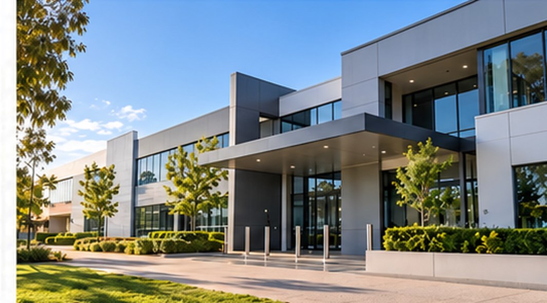 Modern commercial office building with glass frontage
