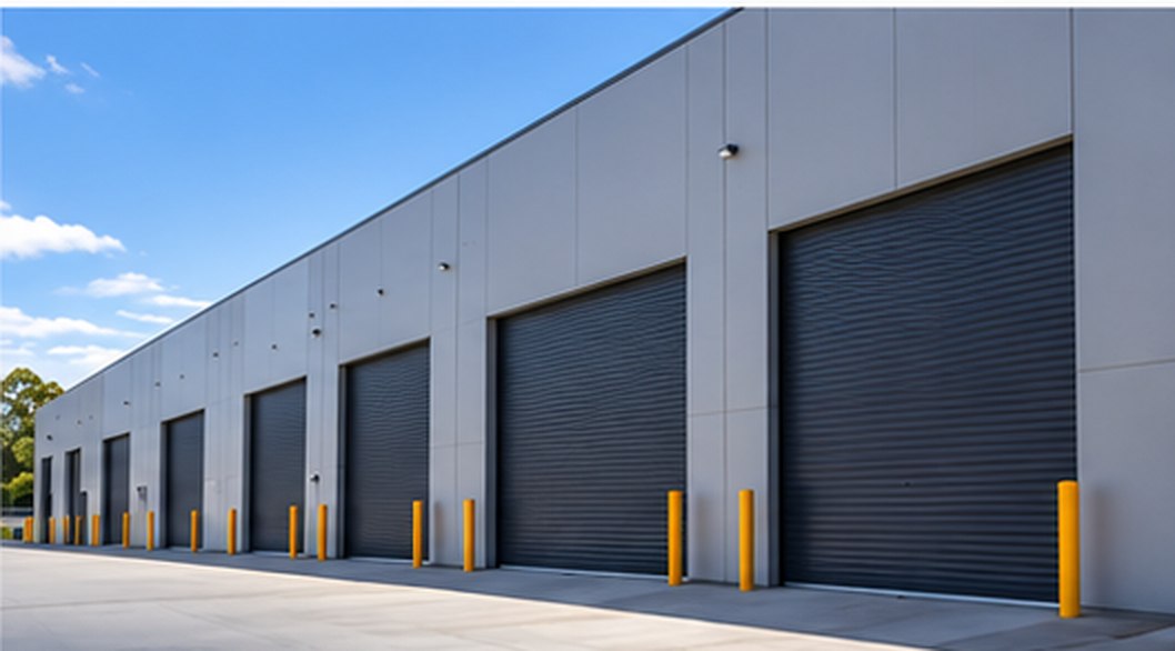 Industrial warehouse exterior and concrete hardstand